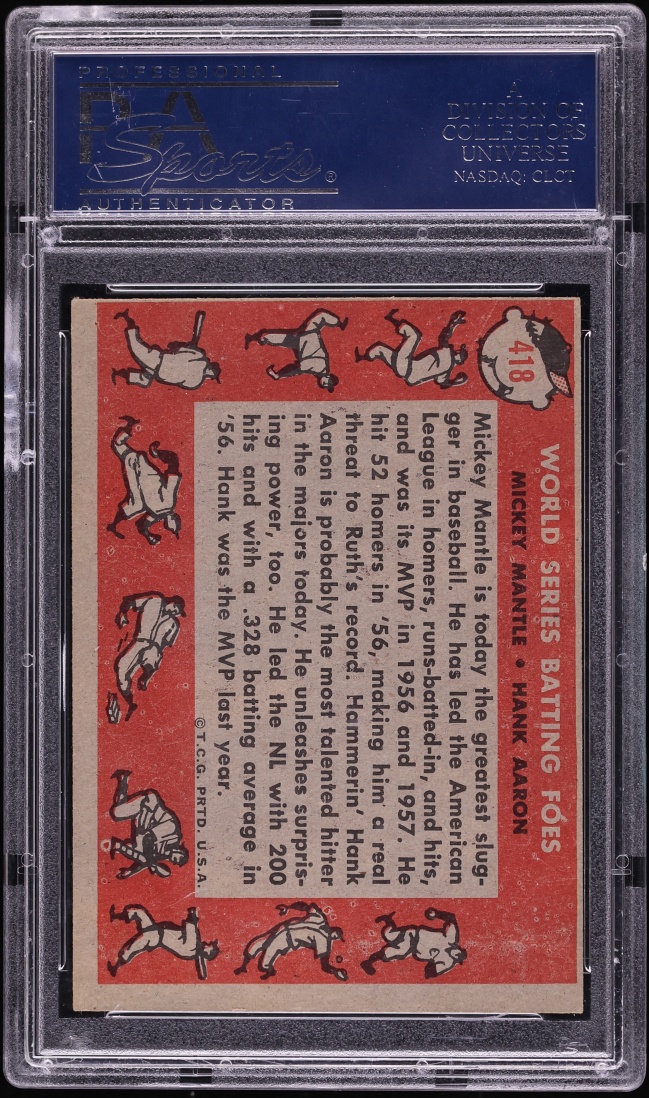 1958 Topps Mickey Mantle & Hank Aaron WORLD SERIES BATTING FOES #418 PSA 6 EXMT
