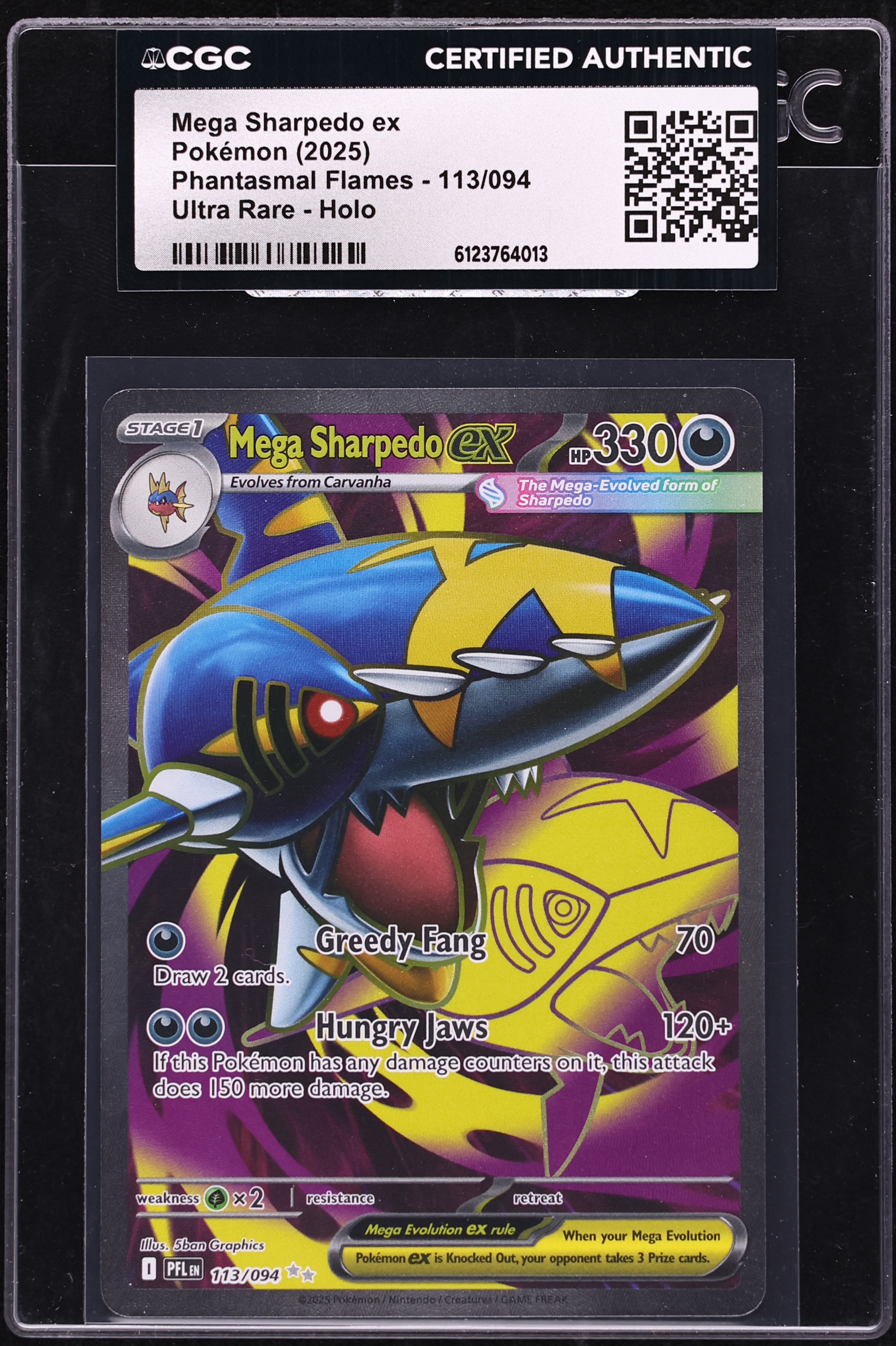 2025 Pokemon Mega Phantasmal Flames Full Art Mega Sharpedo EX #113 CGC AUTH