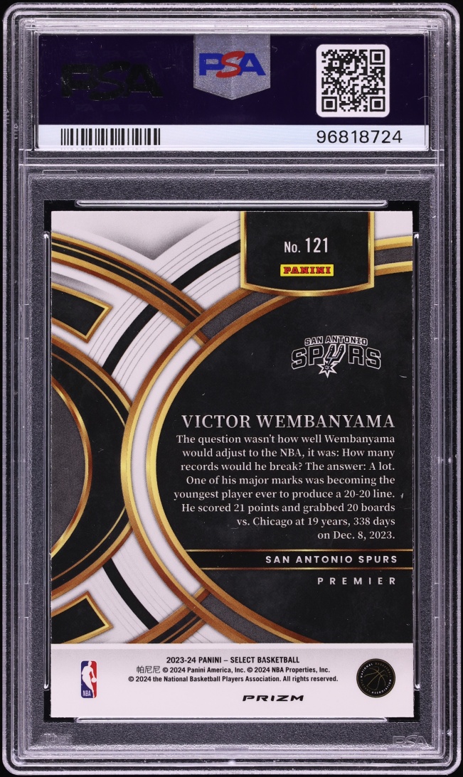2023 Select Premier Silver Prizm Victor Wembanyama ROOKIE #121 PSA 10 GEM MINT