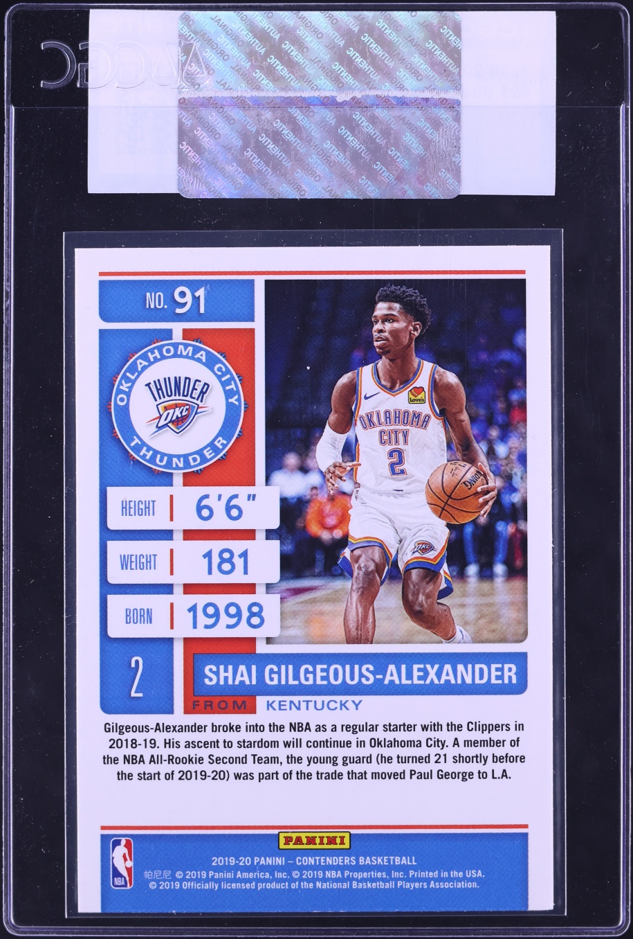 2019 Panini Contenders Shai Gilgeous-Alexander #91 CGC AUTH