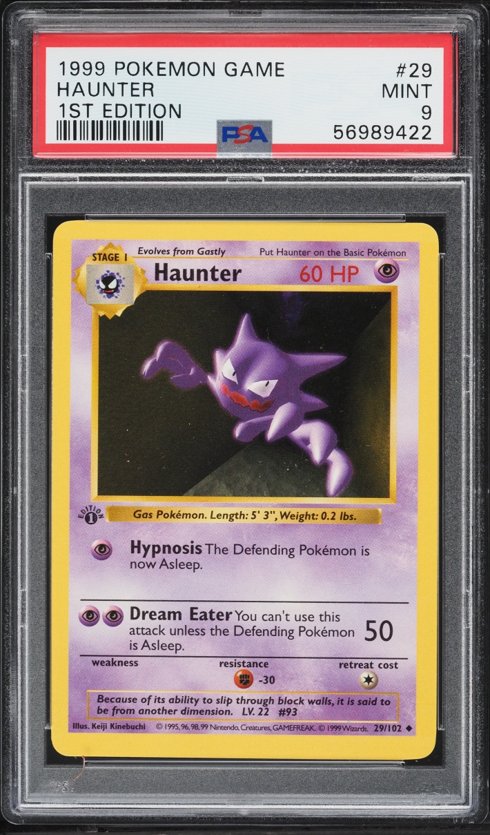 1999 Pokemon Base Set Shadowless 1st Edition Haunter #29 PSA 9 MINT