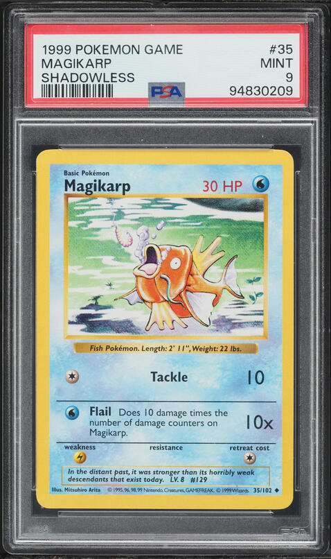 1999 Pokemon Base Set Shadowless 1st Edition Magikarp #35 PSA 10