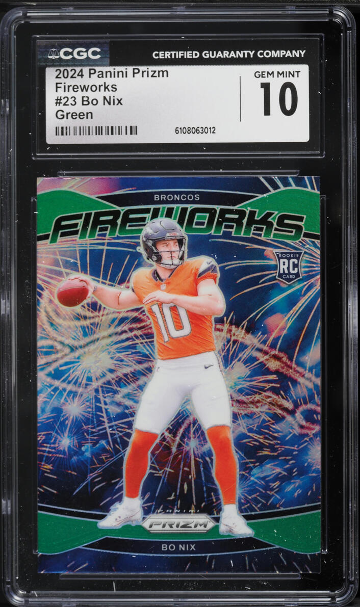 2024 Panini Prizm Fireworks Green Bo Nix ROOKIE #23 CGC 10 GEM MINT