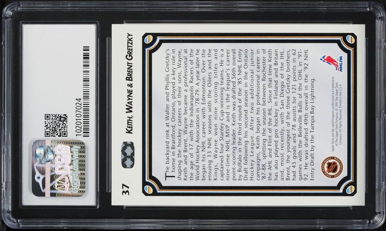 1992 Upper Deck Bloodlines Keith Brent Wayne Gretzky #37 CSG 10 PRISTINE