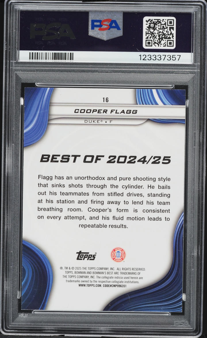 2024 Bowman Best University Purple Refractor Cooper Flagg ROOKIE /250 #16 PSA 8 NM-MT