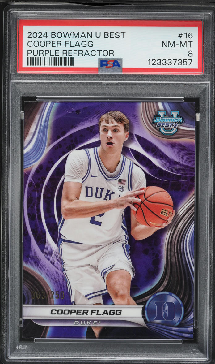 2024 Bowman Best University Purple Refractor Cooper Flagg ROOKIE /250 #16 PSA 8 NM-MT