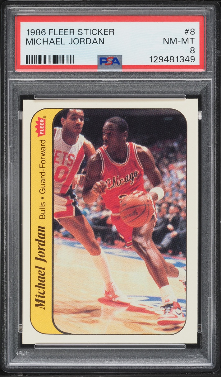 1986 Fleer Sticker Michael Jordan ROOKIE #8 PSA 8 NM-MT