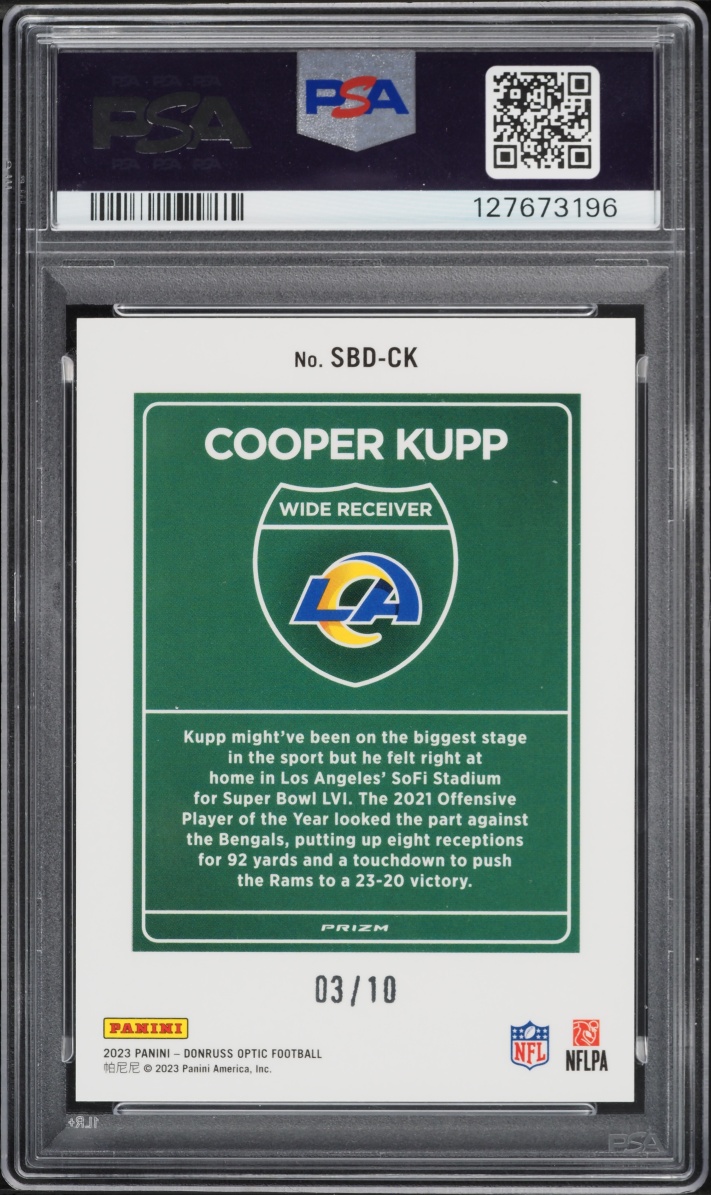 2023 Donruss Optic Super Bowl Downtown Gold Cooper Kupp /10 #SBD-CK PSA 9 MINT
