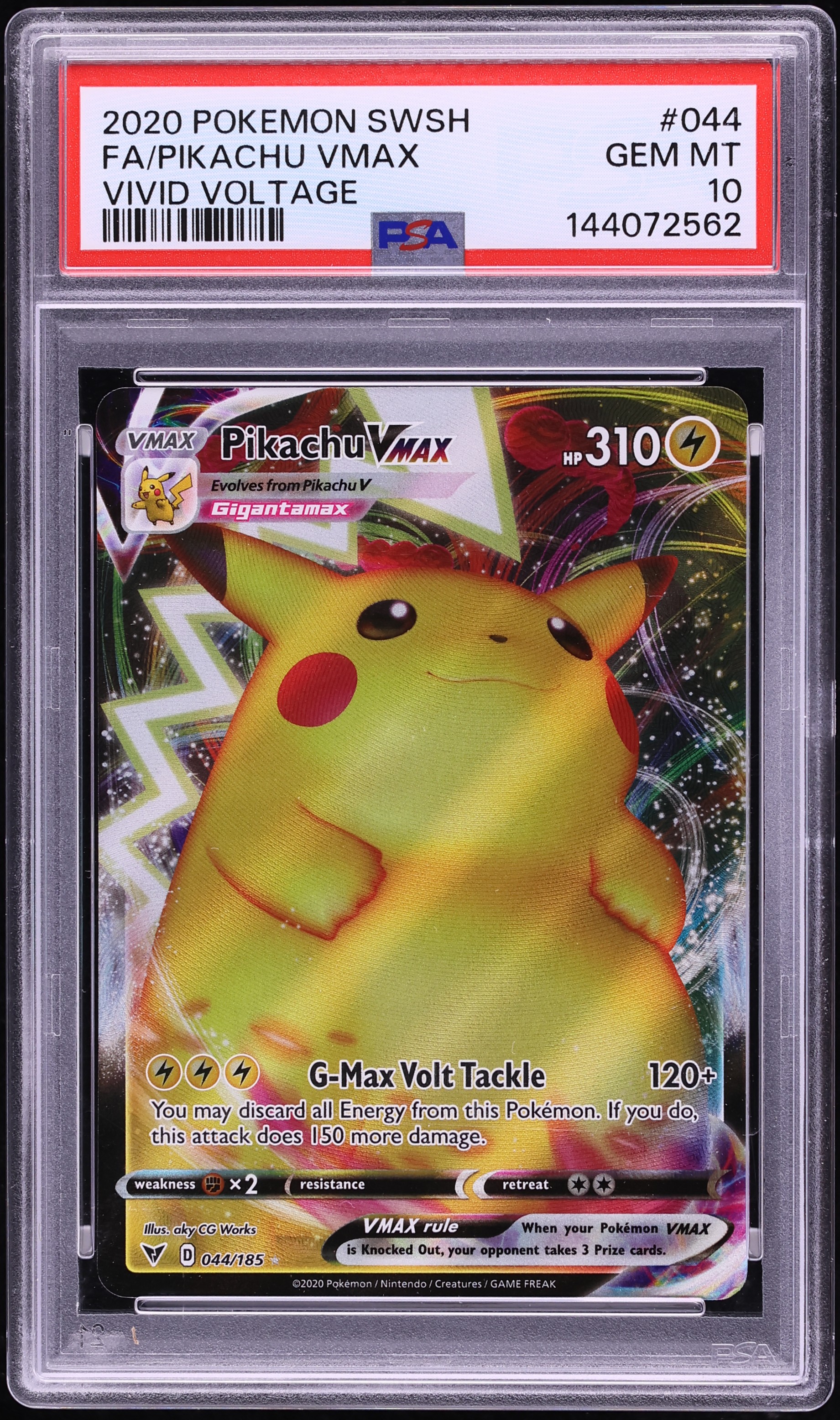 2020 Pokemon Sword & Shield Vivid Voltage Full Art Pikachu VMAX #44 PSA 10 GEM MINT