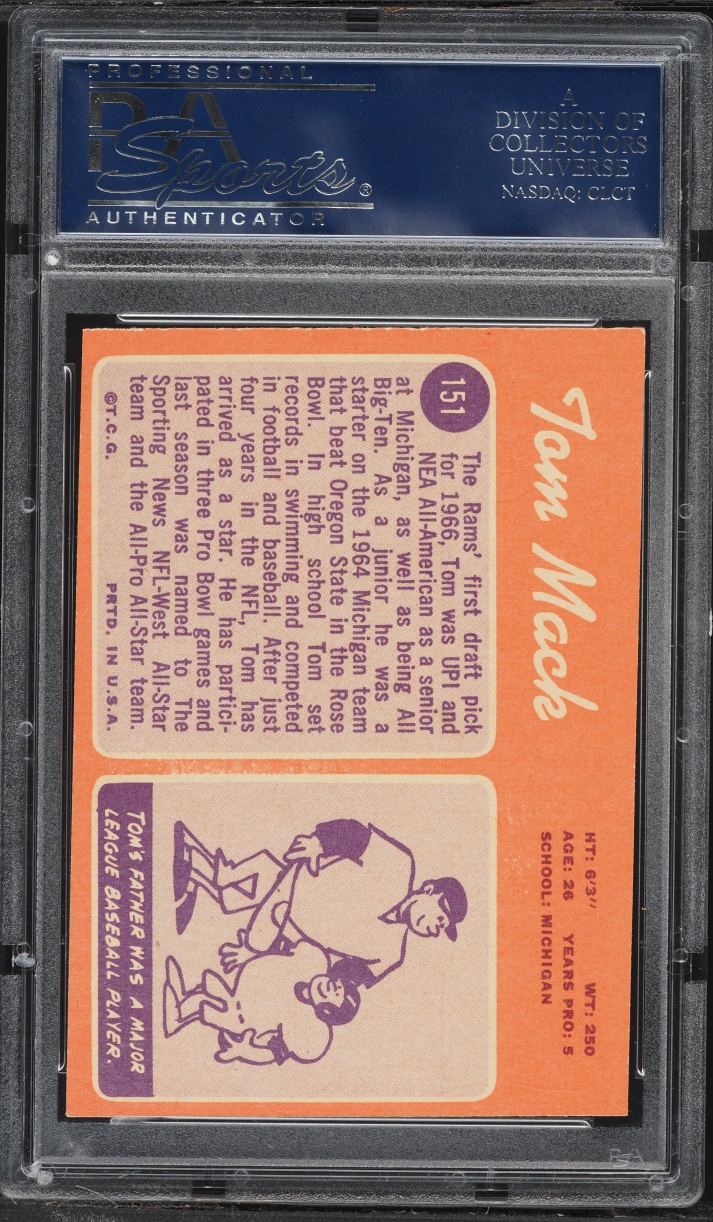 1970 Topps Football Tom Mack ROOKIE #151 PSA 6 EXMT