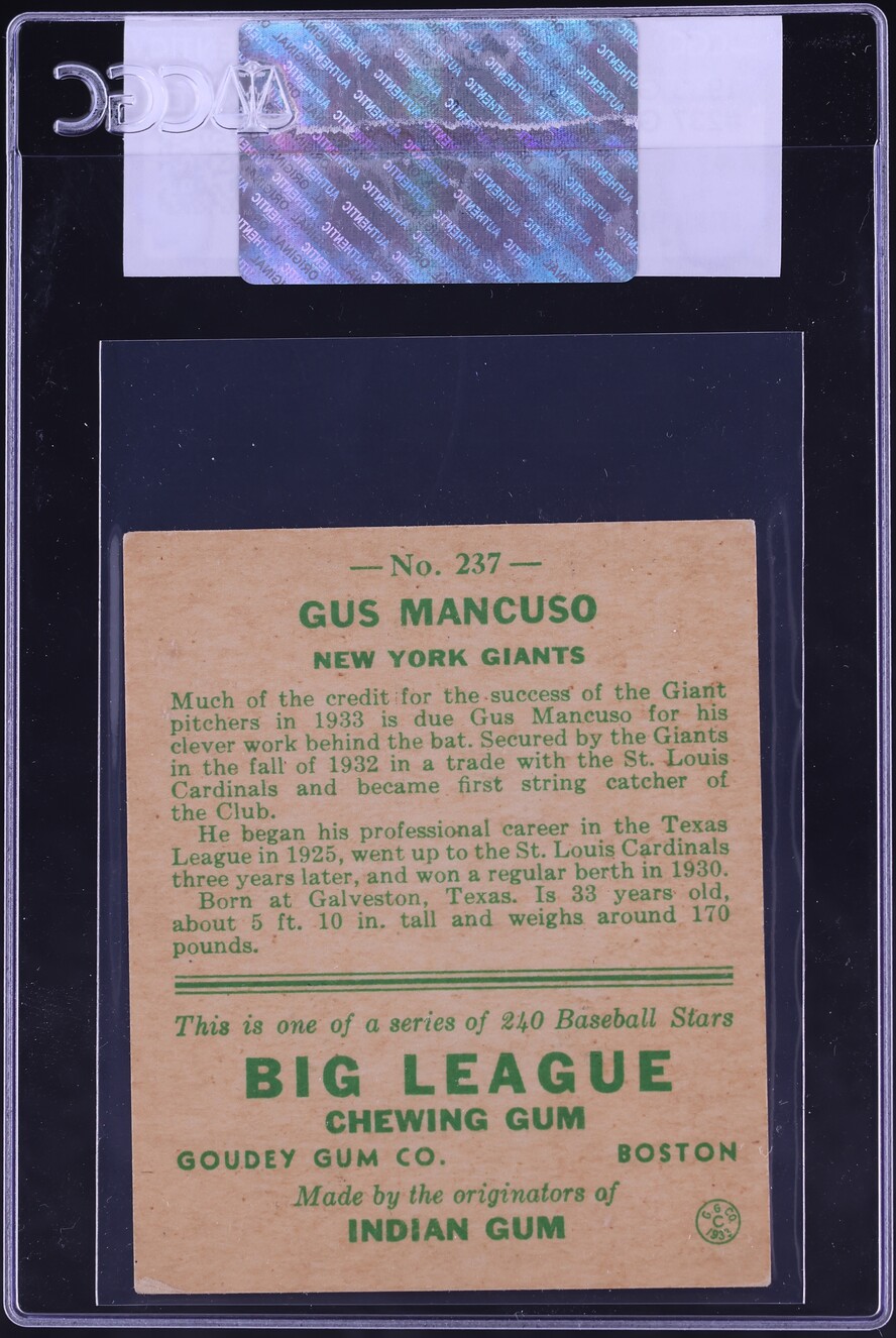 1933 Goudey Gus Mancuso #237 CGC AUTH