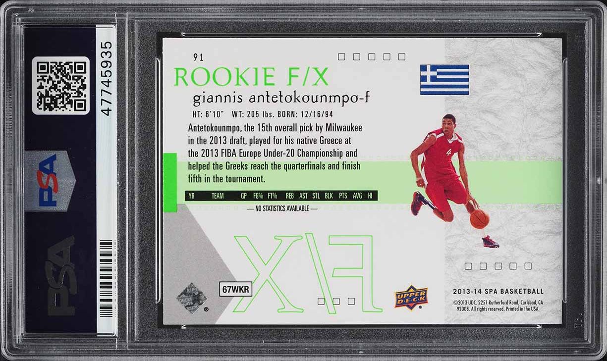 2013 SP Authentic '01 FX Giannis Antetokounmpo ROOKIE #91 PSA 10 GEM MINT