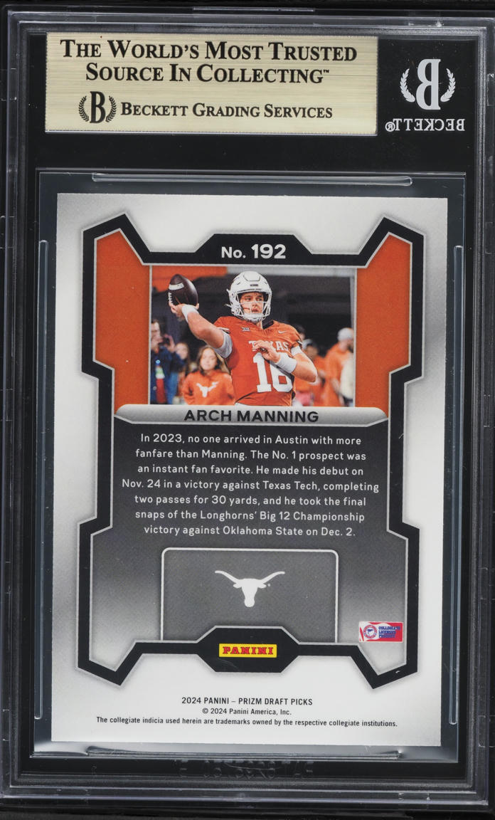 2024 Panini Prizm Draft Picks Arch Manning ROOKIE #192 BGS 9.5 GEM MINT