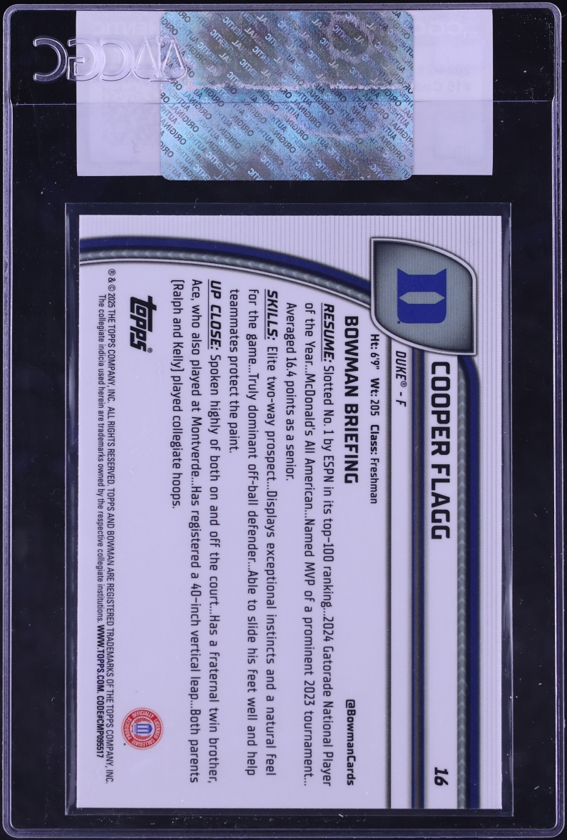 2024 Bowman Chrome University Cooper Flagg ROOKIE #16 CGC AUTH