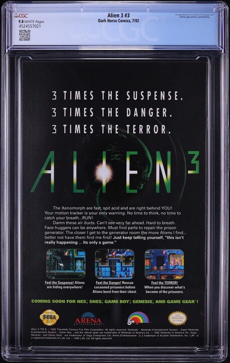 Alien 3 #3 (Dark Horse Comics, 1992) CGC 9.8 White Pages