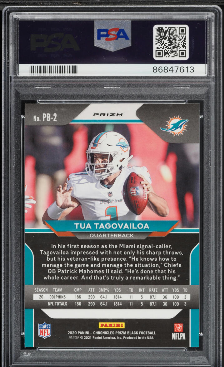 2020 Panini Chronicles Prizm Black Silver Tua Tagovailoa ROOKIE #PB-2 PSA 10 GEM MINT