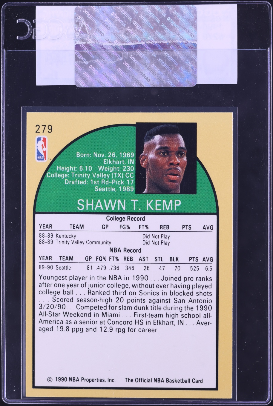1990 Hoops Shawn Kemp ROOKIE #279 CGC AUTH