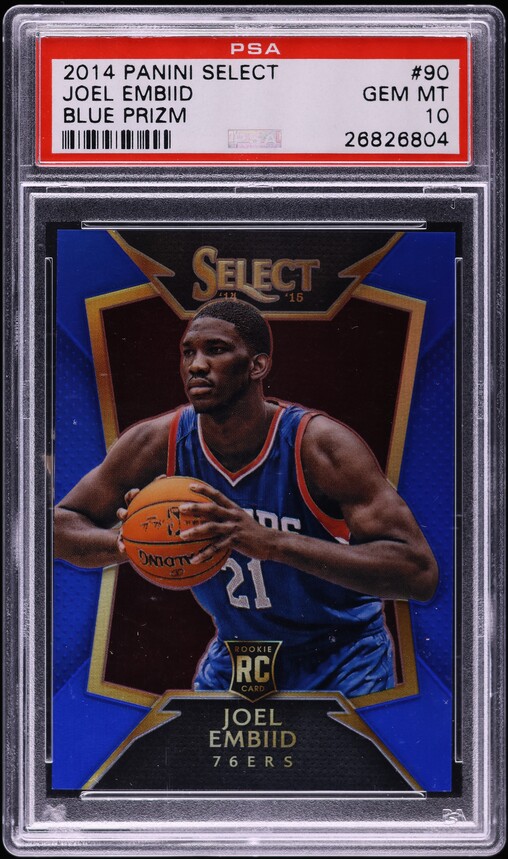 2014 Donruss Elite Status Blue Joel Embiid ROOKIE AUTO /49 #24 PSA