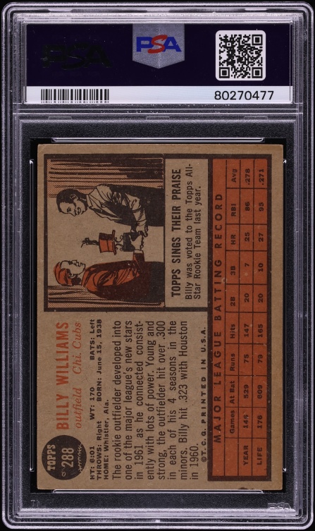1962 Topps Billy Williams #288 PSA 3 VG