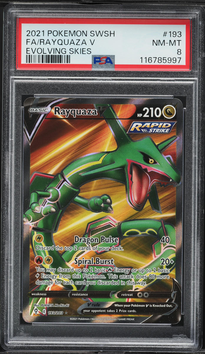 2021 Pokemon SWSH Evolving Skies Full Art Rayquaza V #193 PSA 8 NM-MT
