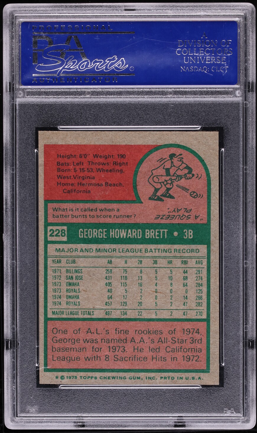 1975 Topps Mini George Brett ROOKIE #228 PSA 8 NM-MT