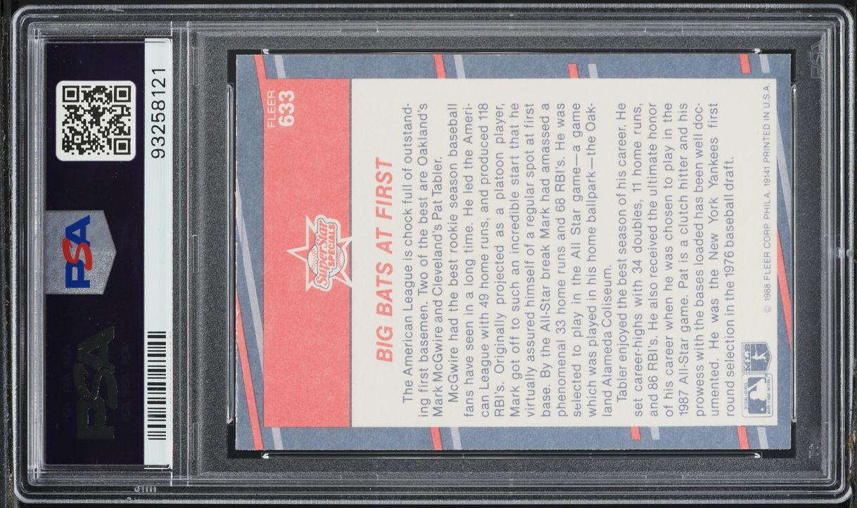 1988 Fleer Mark McGwire & Pat Tabler BIG BATS AT FIRST #633 PSA 7 NRMT
