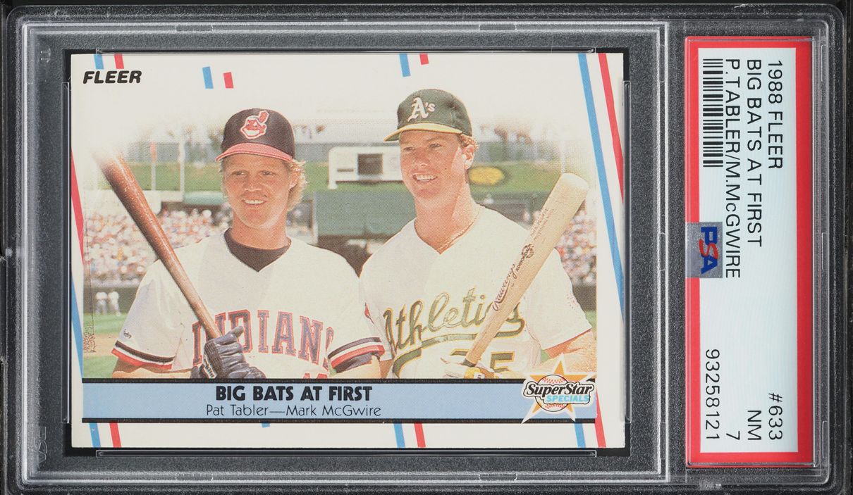 1988 Fleer Mark McGwire & Pat Tabler BIG BATS AT FIRST #633 PSA 7 NRMT