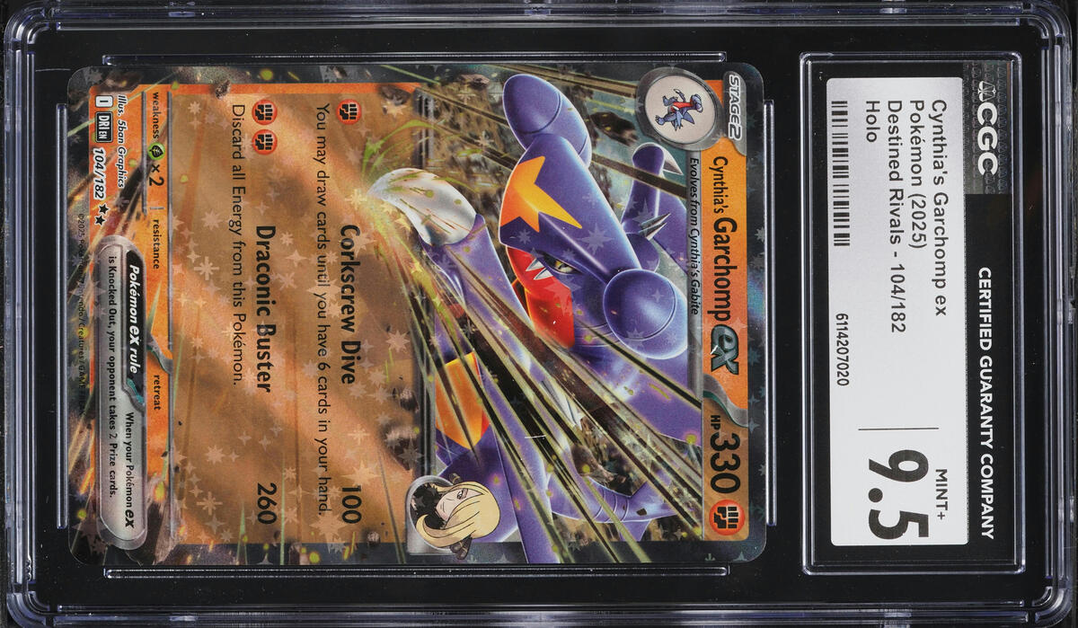 2025 Pokemon Scarlet & Violet Destined Rivals Holo Cynthia's Garchomp ex #104 CGC 9.5 MINT+