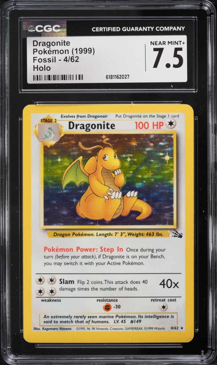 1999 Pokemon Fossil Holo Dragonite #4 CGC 7.5 NRMT+
