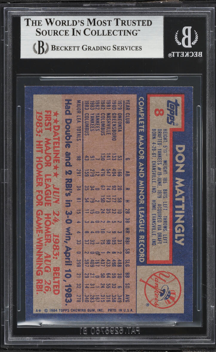 1984 Topps Don Mattingly ROOKIE #8 BGS 8.5 NM-MT+