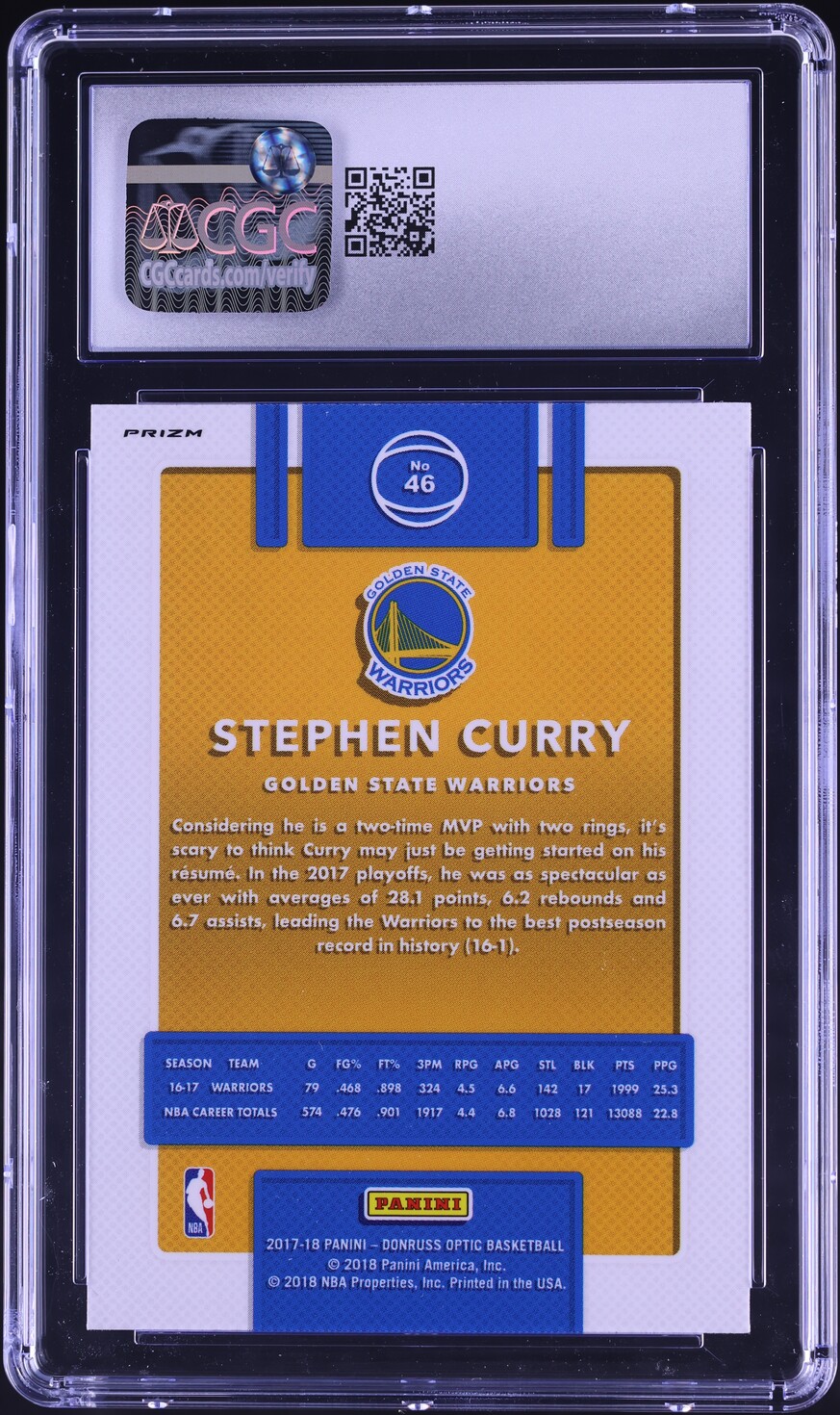 2017 Donruss Optic Blue Velocity Stephen Curry #46 CGC 10 GEM MINT