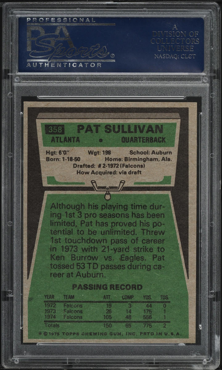 1975 Topps Football Pat Sullivan #358 PSA 10 GEM MINT