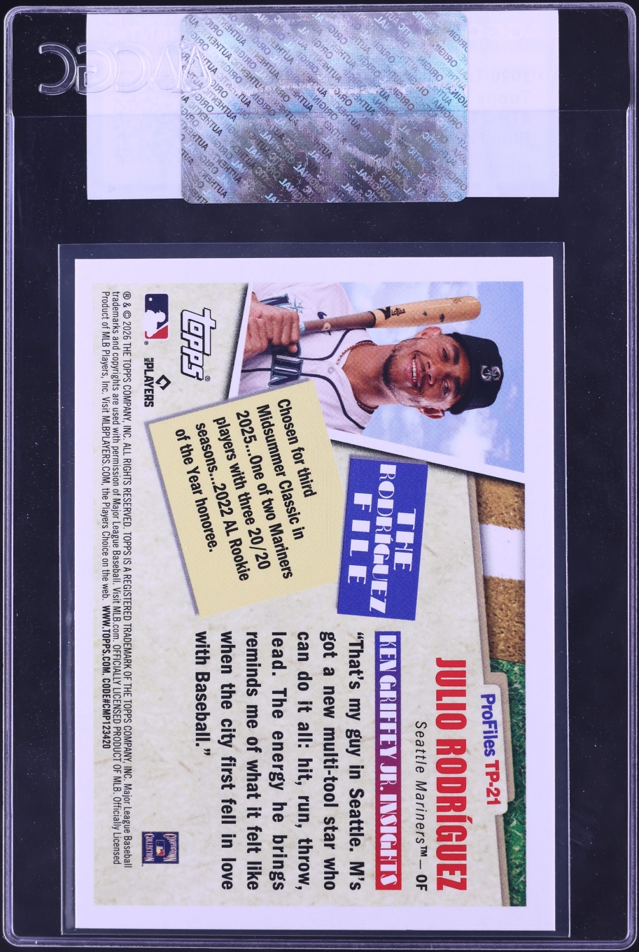 2026 Topps Profiles Blue Foil Julio Rodriguez /150 #TP-21 CGC AUTH