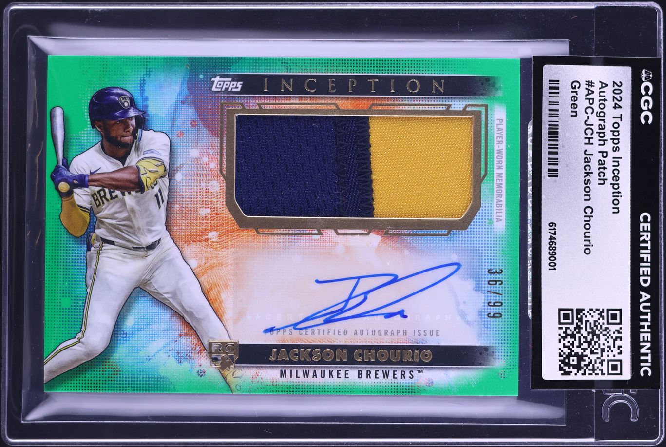 2024 Topps Inception Green Jackson Chourio ROOKIE PATCH AUTO /99 #APC-JCH CGC AUTH