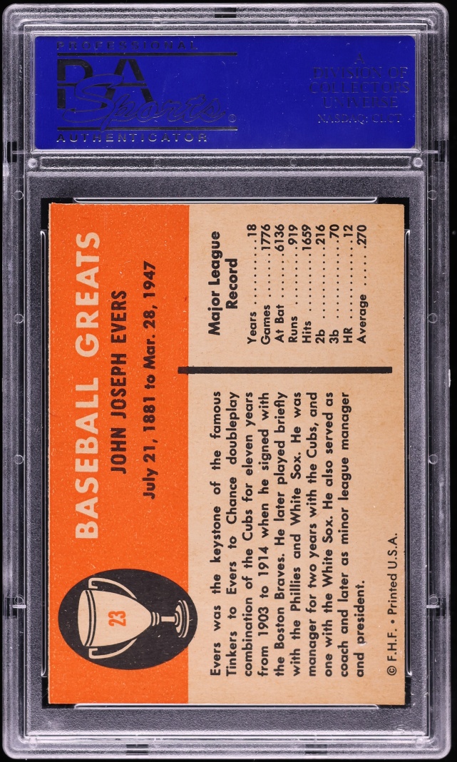 1961 Fleer Johnny Evers #23 PSA 8 NM-MT
