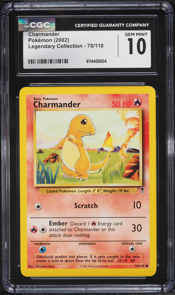 2002 Pokemon Legendary Collection Charmander #70 CGC 10 GEM MINT