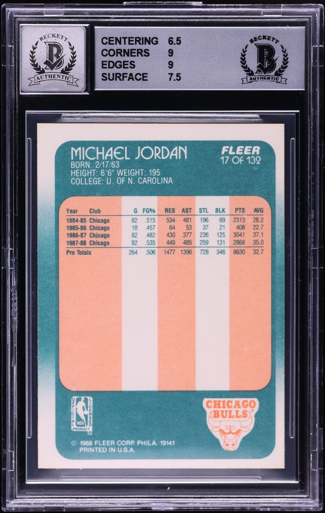 1988 Fleer Basketball Michael Jordan AUTO #17 BAS BGS 7 NRMT