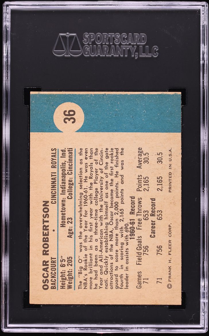 1961 Fleer Basketball Oscar Robertson ROOKIE #36 SGC 8 NM-MT