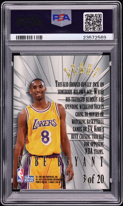 1996 Skybox Z-Force Z-Peat Zebut Kobe Bryant ROOKIE #3 PSA 10 GEM MINT - Photo 2