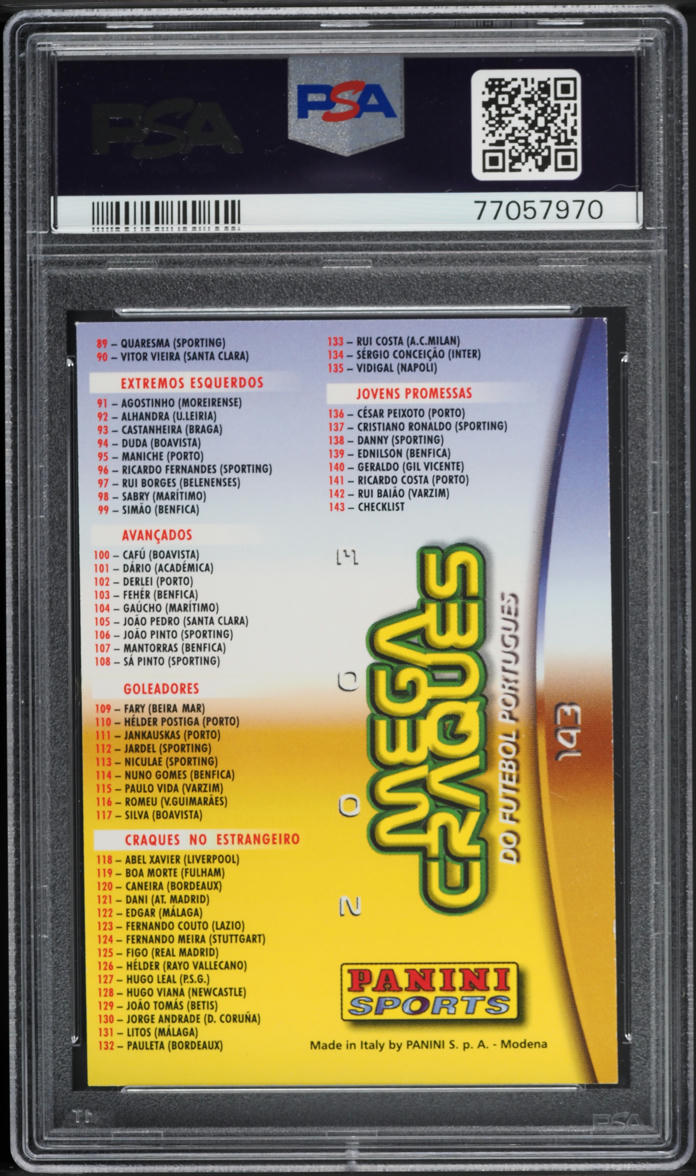 2002 Panini Sports Mega Craques Checklist w/ Cristiano Ronaldo ROOKIE #143 PSA 7