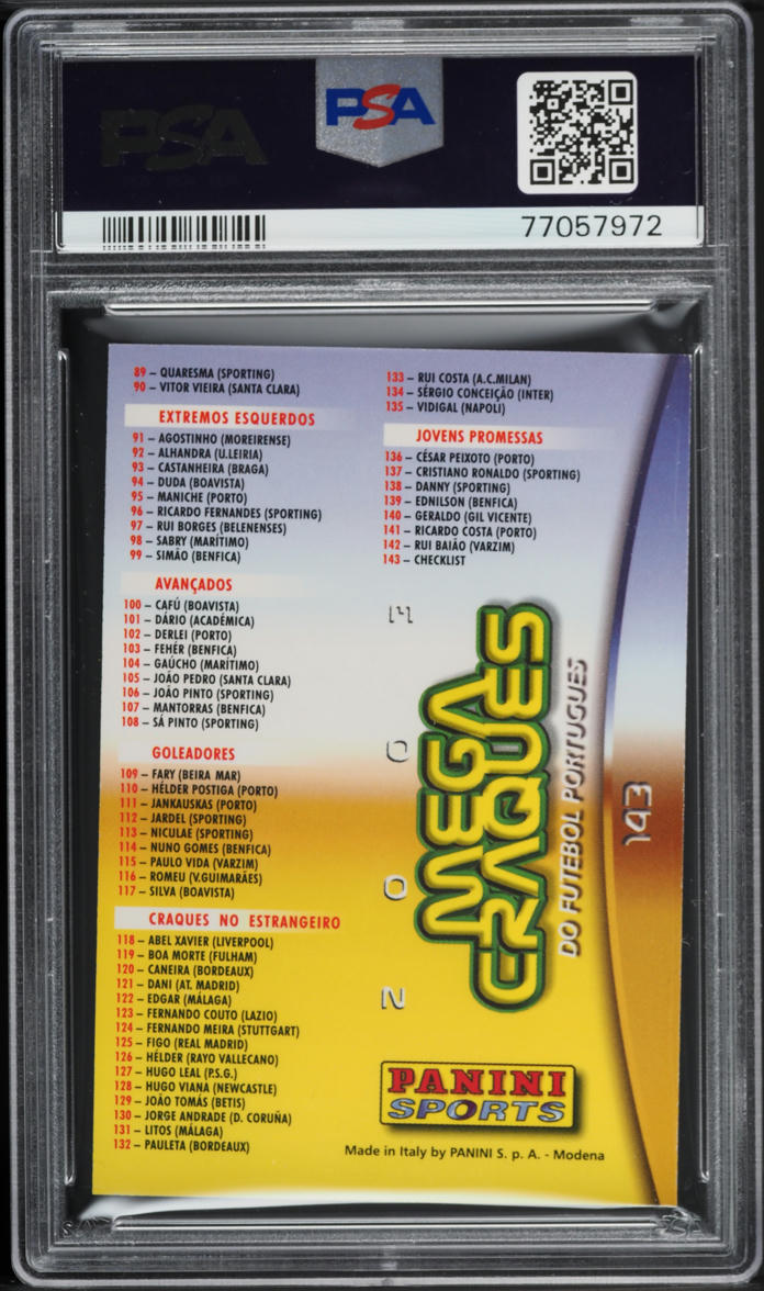2002 Panini Sports Mega Craques Checklist w/ Cristiano Ronaldo ROOKIE #143 PSA 6