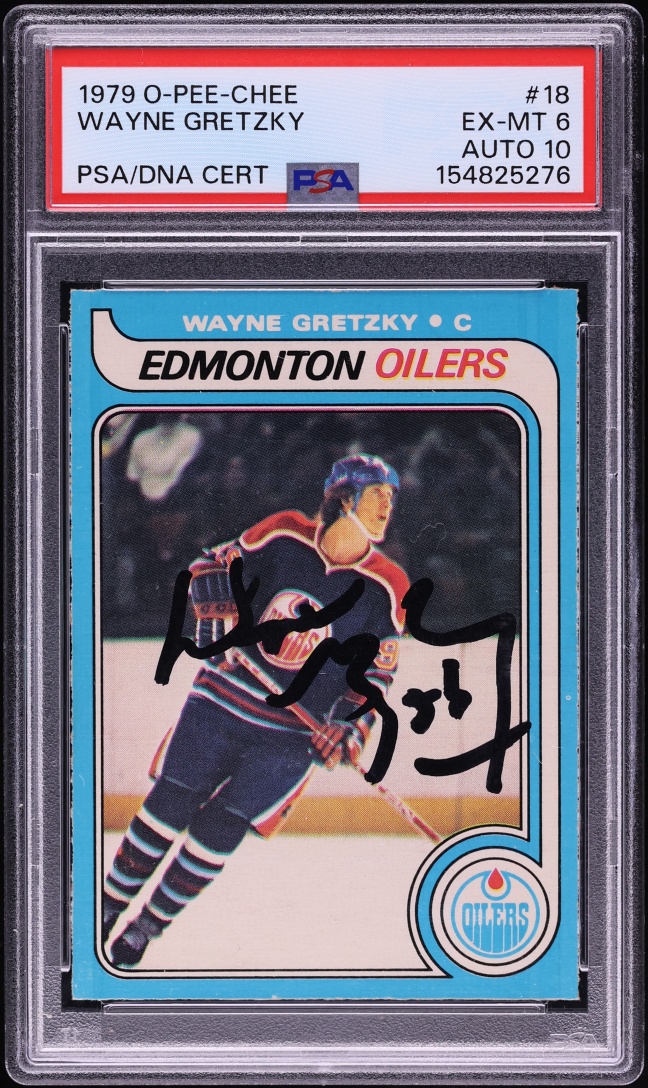 1979 O-Pee-Chee Hockey Wayne Gretzky ROOKIE AUTO DNA 10 #18 PSA 6 EXMT