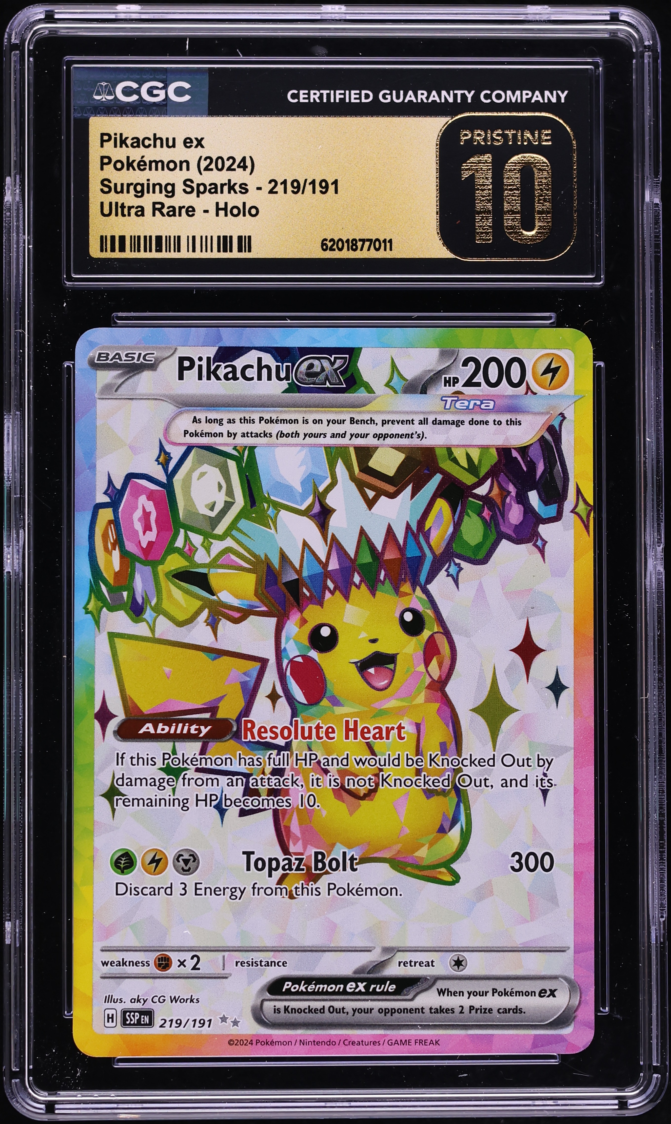 2024 Pokemon Scarlet & Violet Surging Sparks Full Art Pikachu Ex #219 CGC 10 PRISTINE