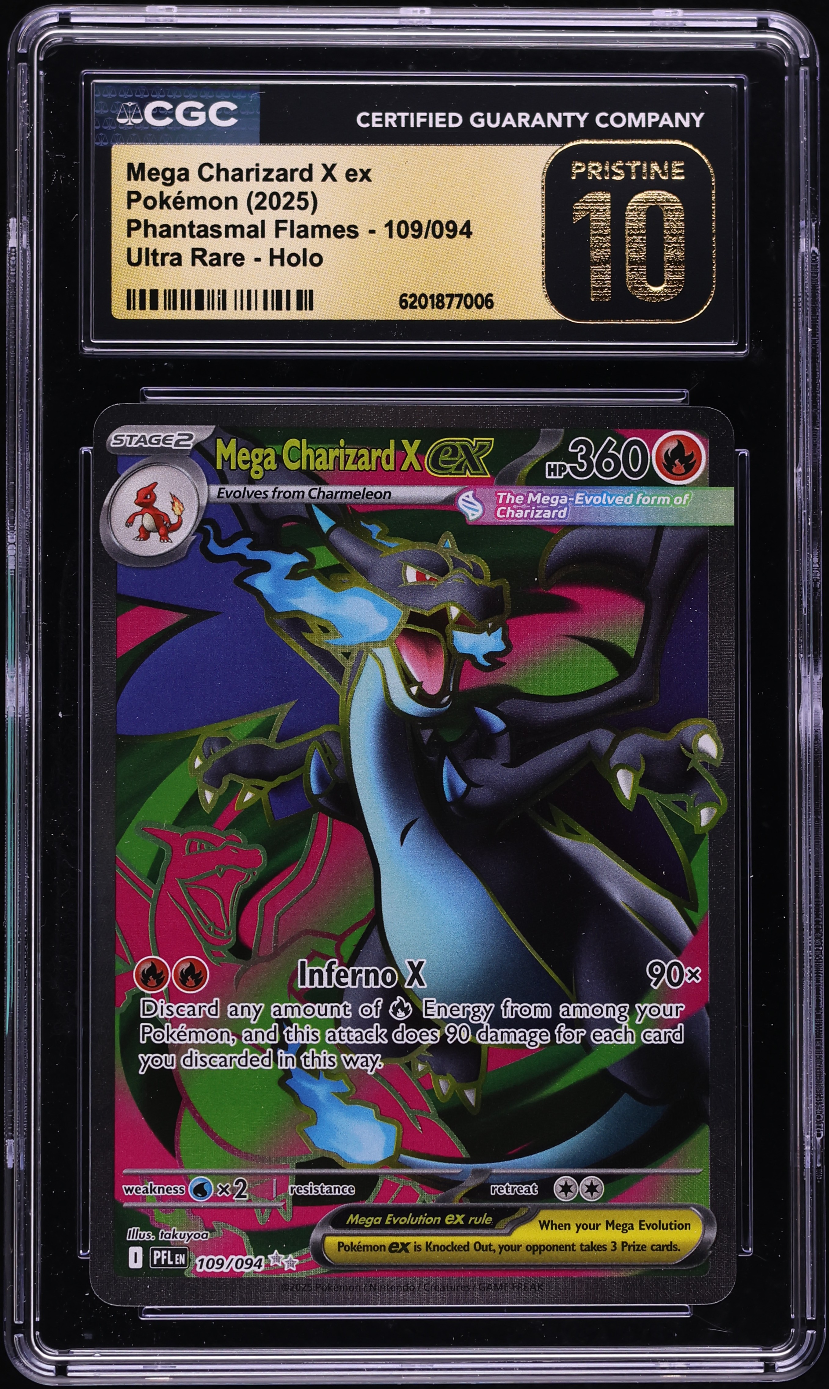 2025 Pokemon Mega Evolution Phantasmal Flames Full Art Mega Charizard X Ex #109 CGC 10 PRISTINE