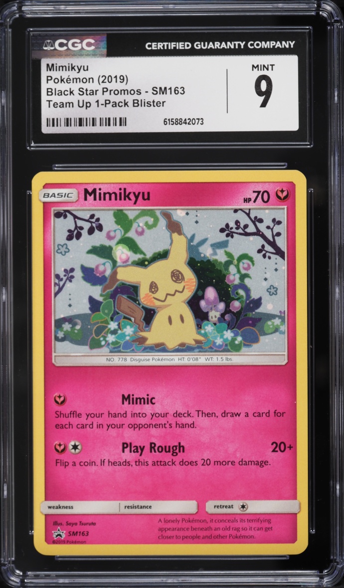 2019 Pokemon Sun & Moon Black Star Promo Team Up Holo Mimikyu #SM163 CGC 9 MINT
