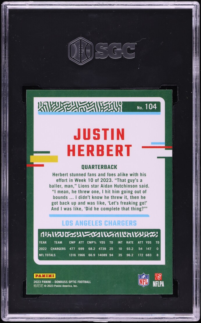 2023 Donruss Optic Justin Herbert #104 SGC 9.5 MINT+