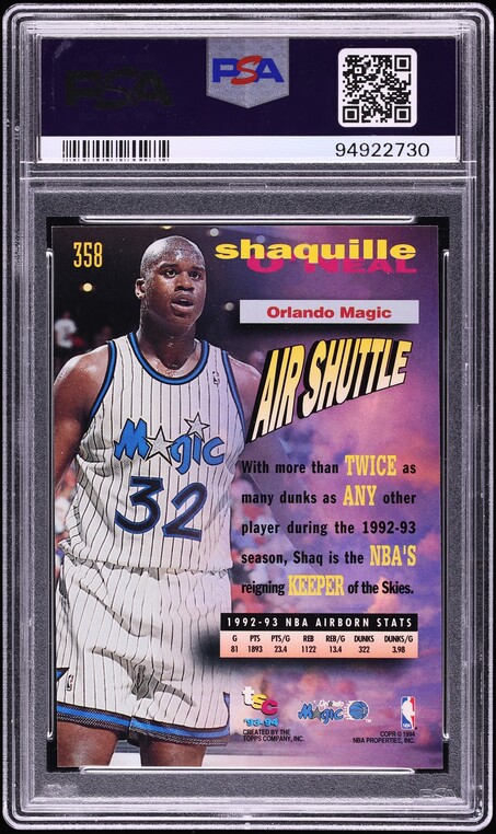 1993 Stadium Club 1st Day Issue Shaquille O'Neal #358 PSA 10 GEM MINT - Photo 2