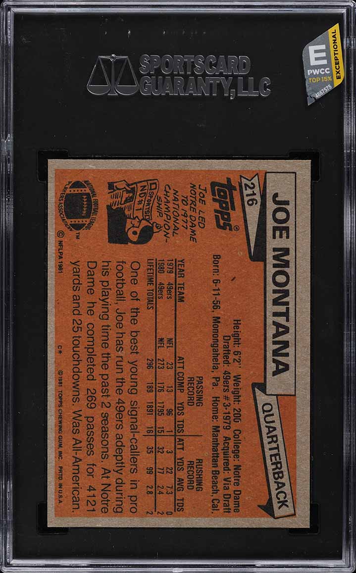1981 Topps Football Joe Montana ROOKIE #216 SGC 9.5 MINT+ (PWCC-E)