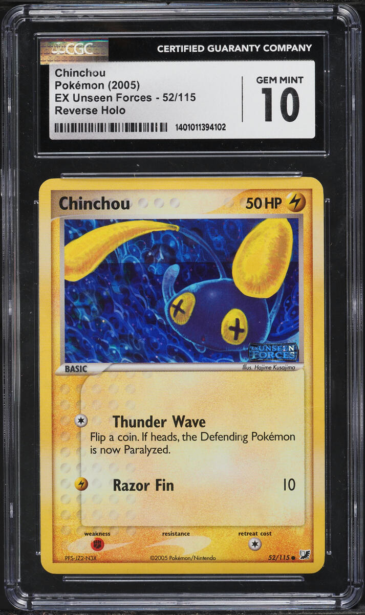 2005 Pokemon EX Unseen Forces Reverse Holo Chinchou #52 CGC 10 GEM MINT