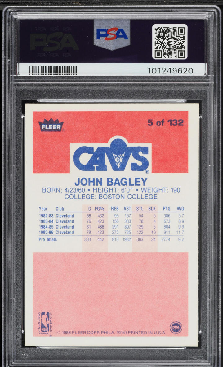 1986 Fleer Basketball John Bagley #5 PSA 7 NRMT